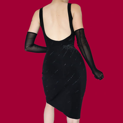 Tadashi Shoji stretch black party mini dress UK 14