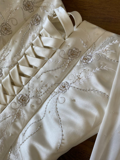 Dreamy off shoulder ivory long sleeve vintage wedding dress uk 12-14