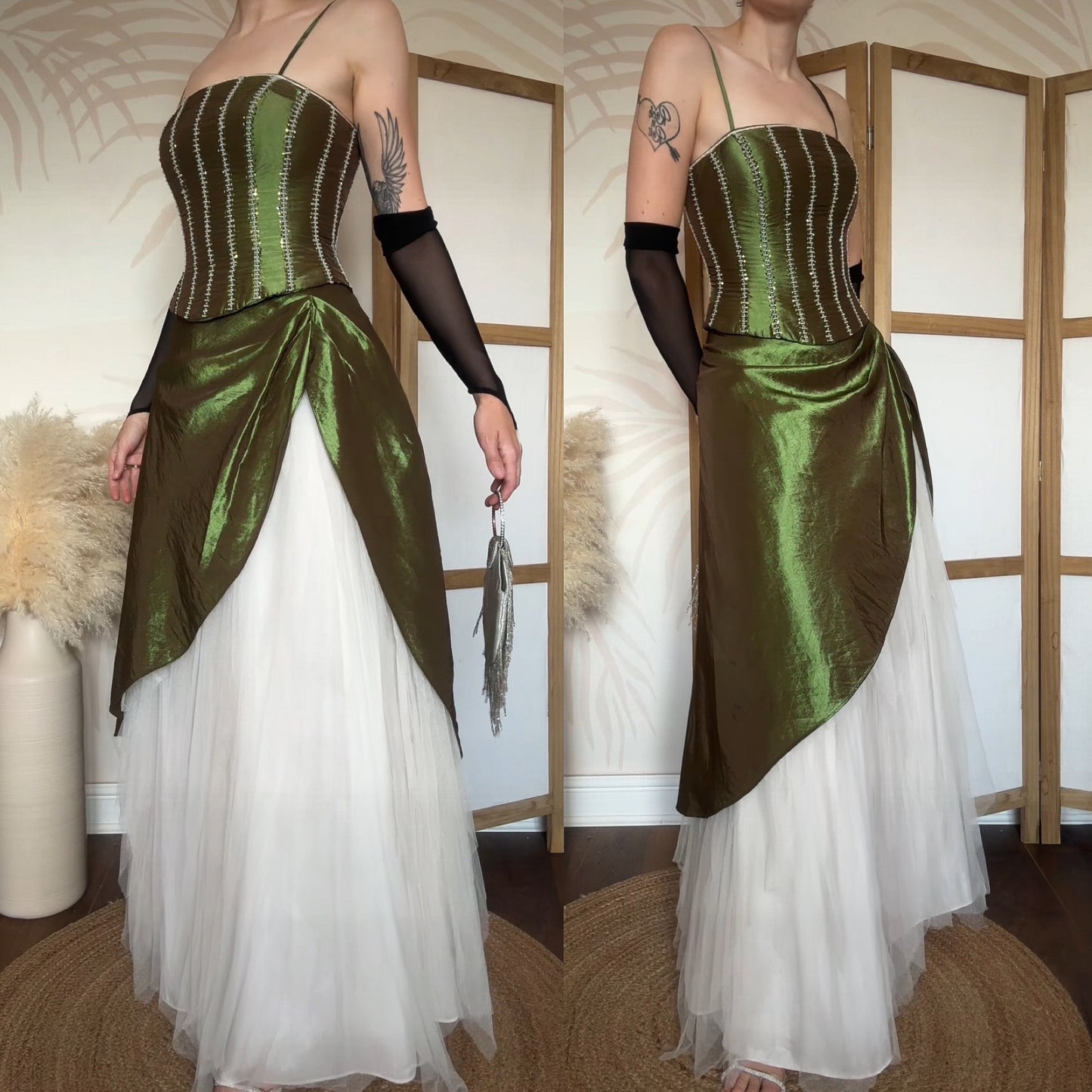 Green taffeta prom fairy 2-piece uk 8