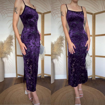 Bhs purple velvet stretch evening dress uk 10