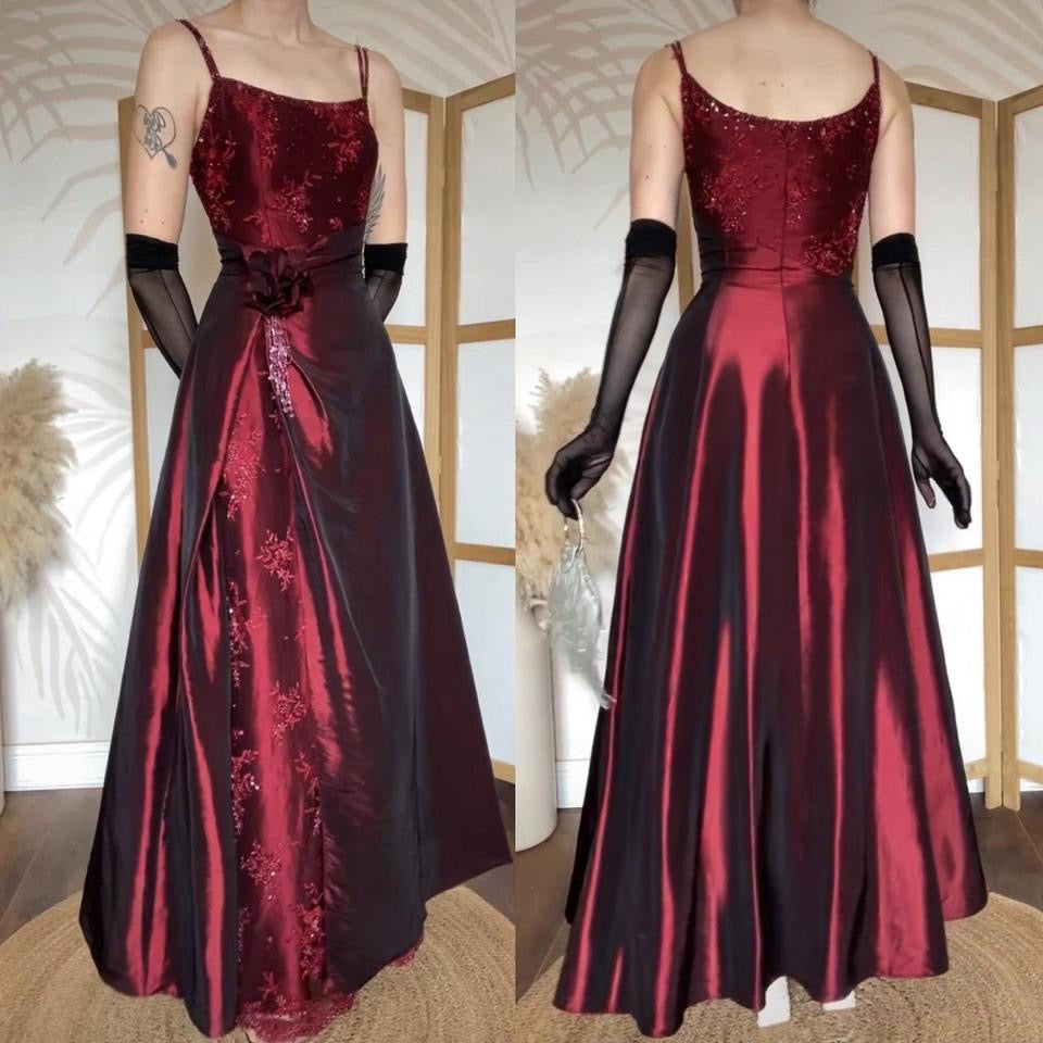 Jora Dark red lace a-line prom dress & shawl uk 12