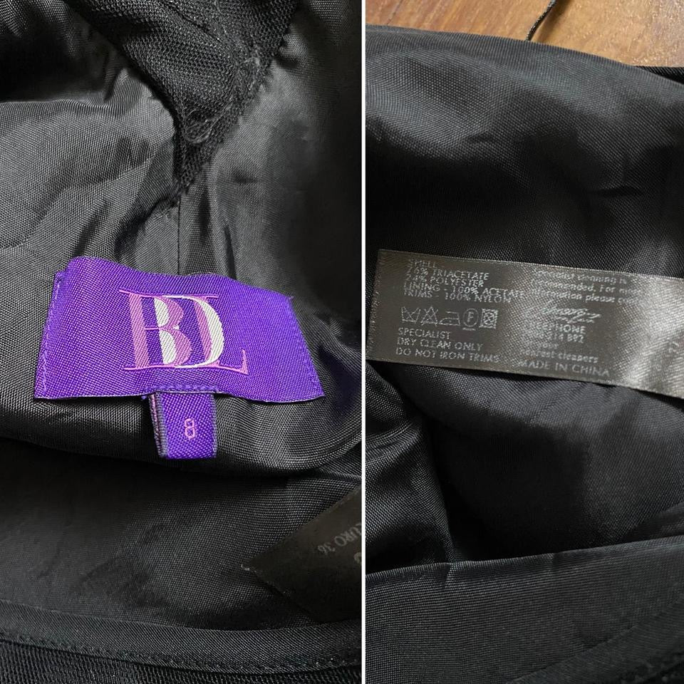 Black sheer back floral detail evening dress uk 8