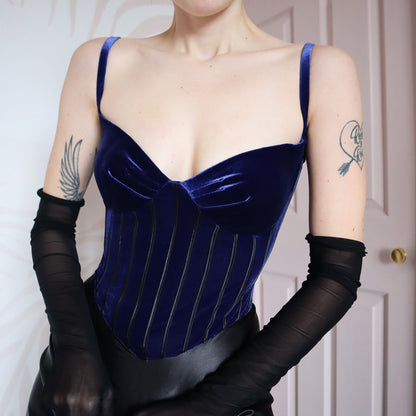 Simon Ellis blue velvet corset dress UK 12