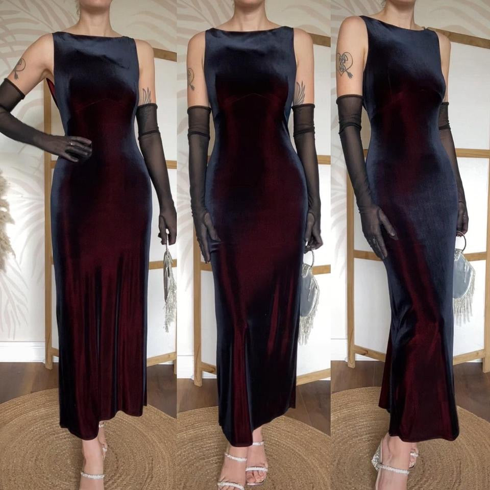 Yve London iridescent velvet stretch evening dress uk 12