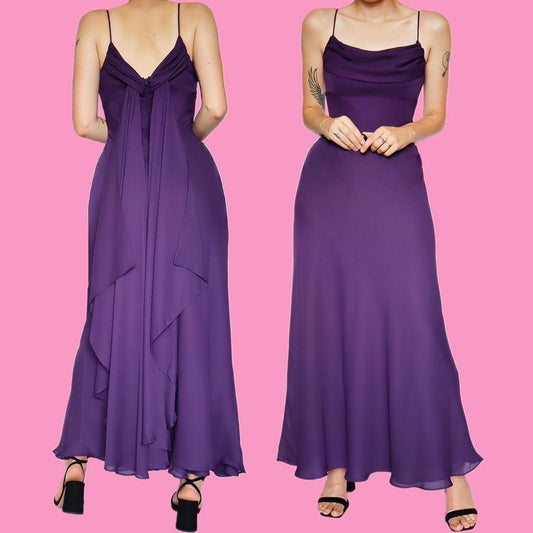 Purple Roman Originals chiffon evening gown UK 14