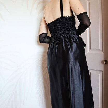 C&A black silky a-line evening dress UK 10