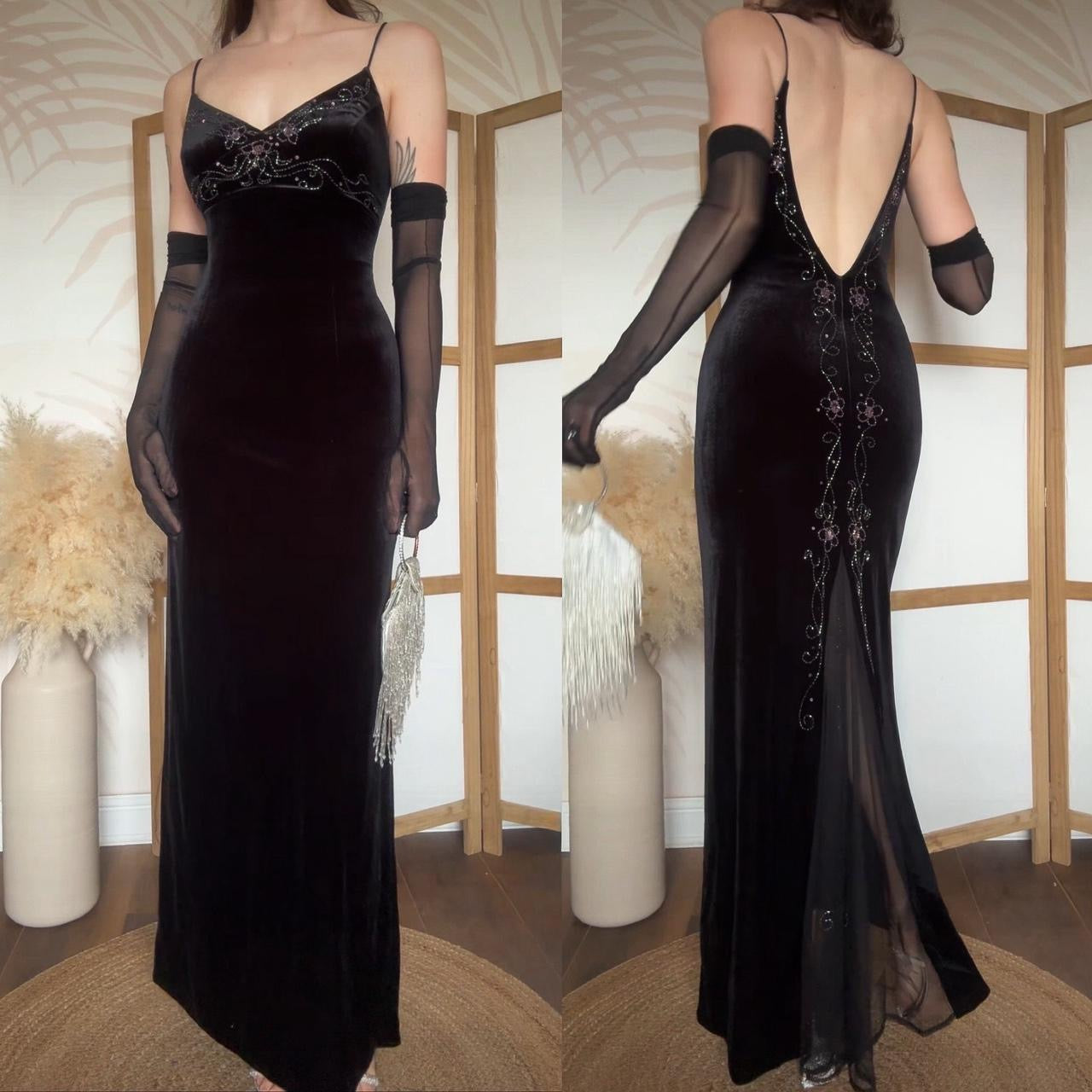 Flori black velvet 90s beaded gown uk 12 & 16 available
