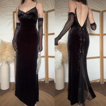 Flori black velvet 90s beaded gown uk 12 & 16 available