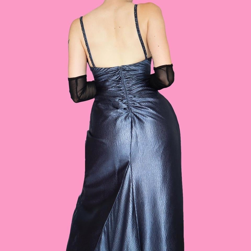 Niki Livas silver/blue textured evening dress UK 10