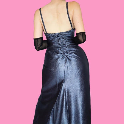 Niki Livas silver/blue textured evening dress UK 10