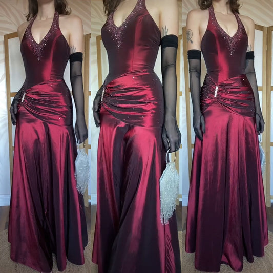 Jora Collection dark red halter neck prom dress uk 8