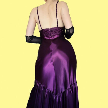 Purple silky satin evening dress UK 10