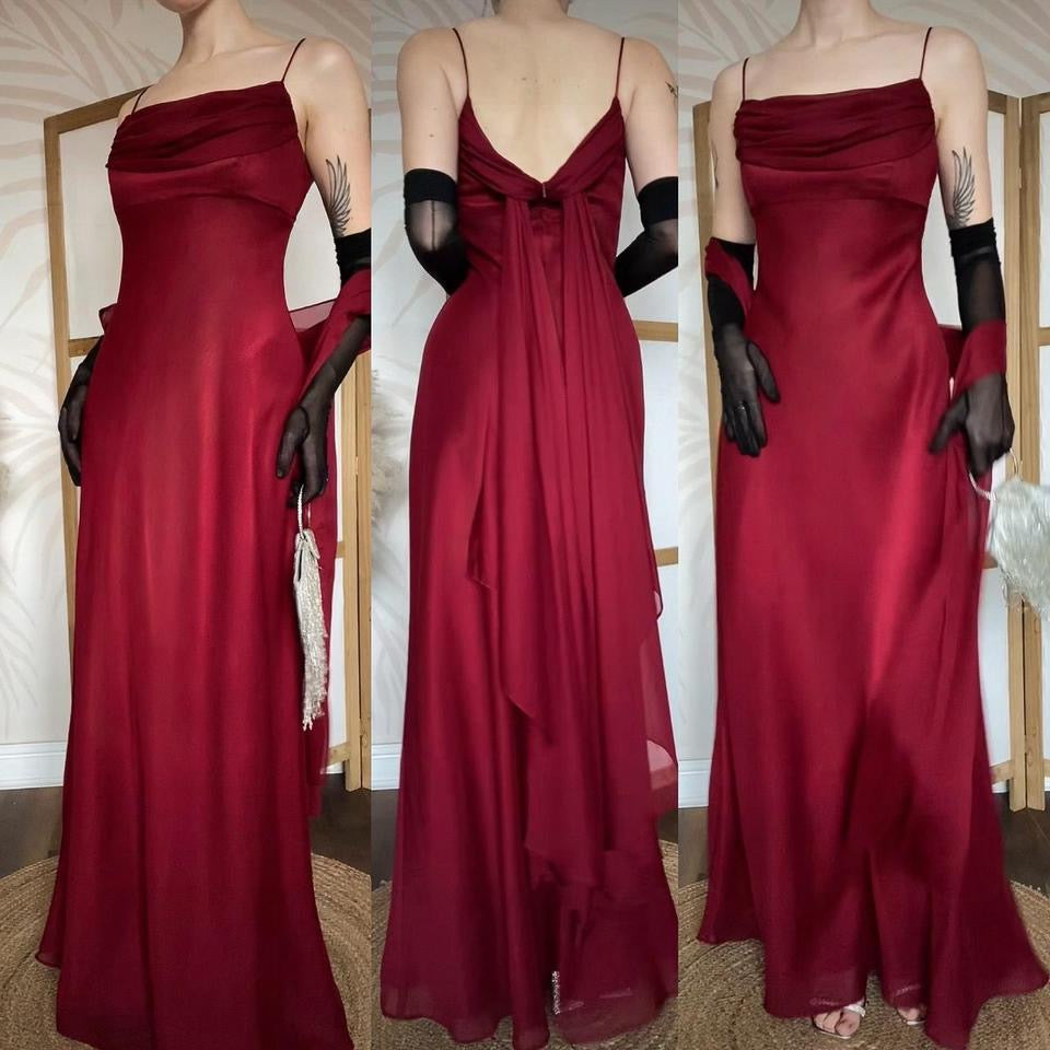 Tiffanys burgundy chiffon evening dress & shawl uk 14