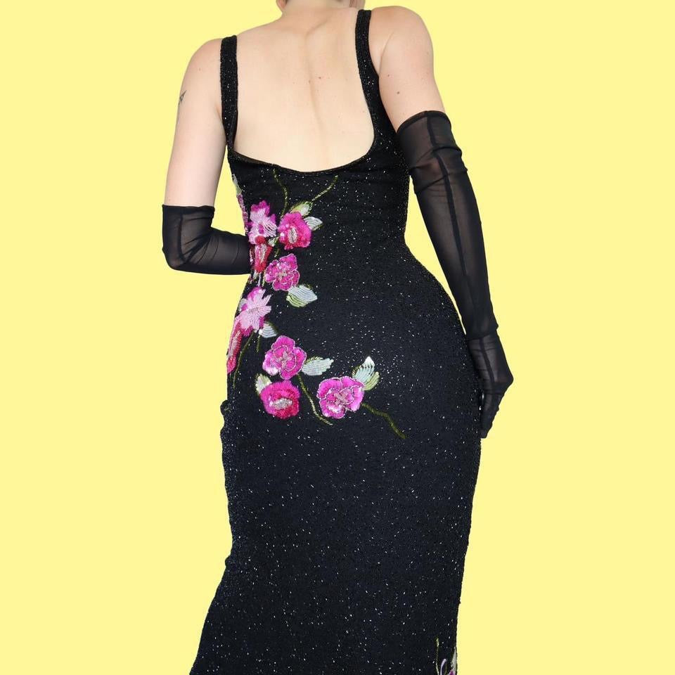 Black Aftershock heavily beaded evening dress UK 12