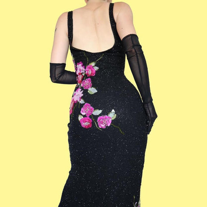 Black Aftershock heavily beaded evening dress UK 12