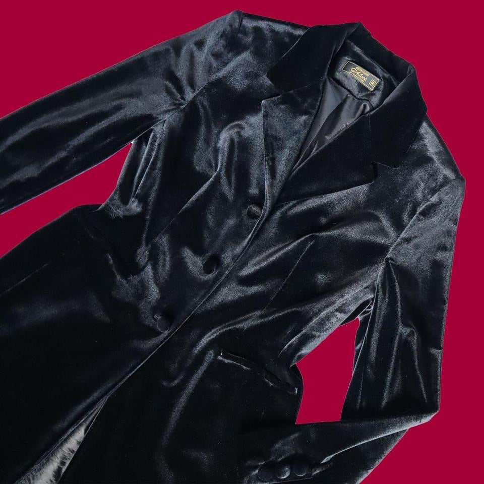 Black velvet long line jacket UK M