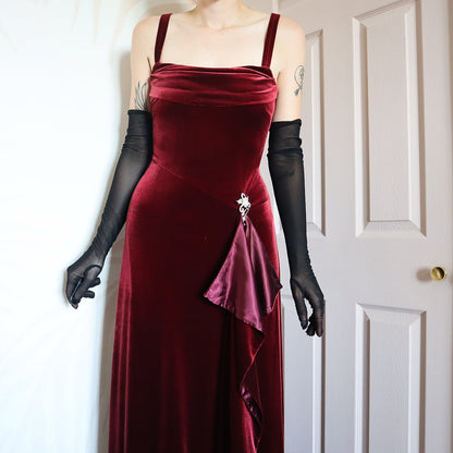 Kaliko red velvet stretch evening gown UK 12
