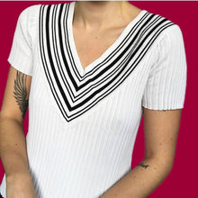 Load image into Gallery viewer, After Six Ronald Joyce white ribbed knit top UK M
