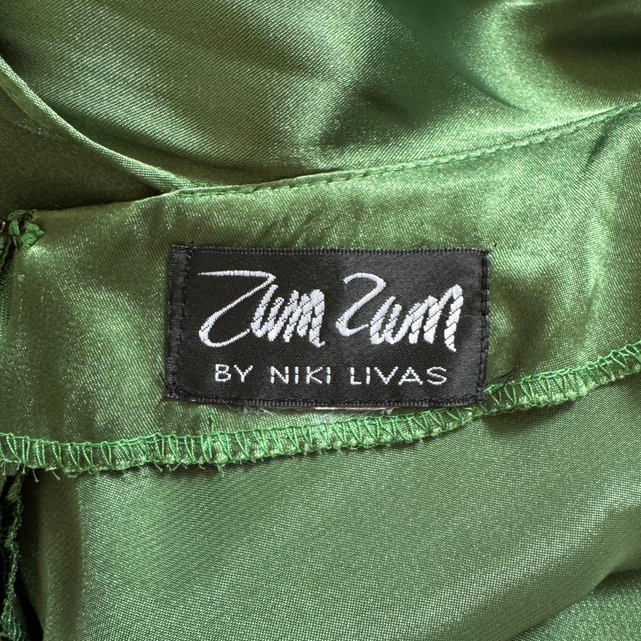 Green satin Niki Livas midi dress uk 8-10