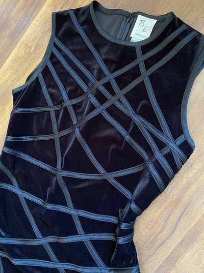 Simon Ellis black velvet stretch evening dress uk 14