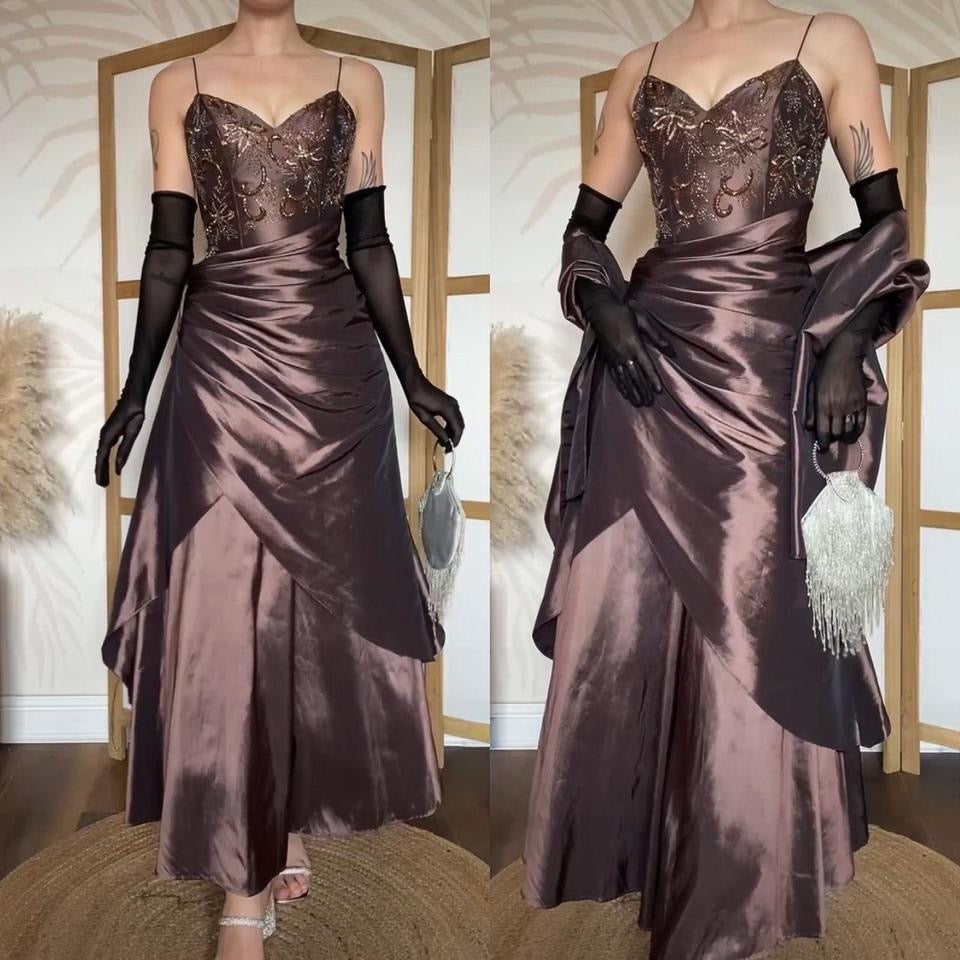 Brown Jora a-line prom dress & shawl uk 8