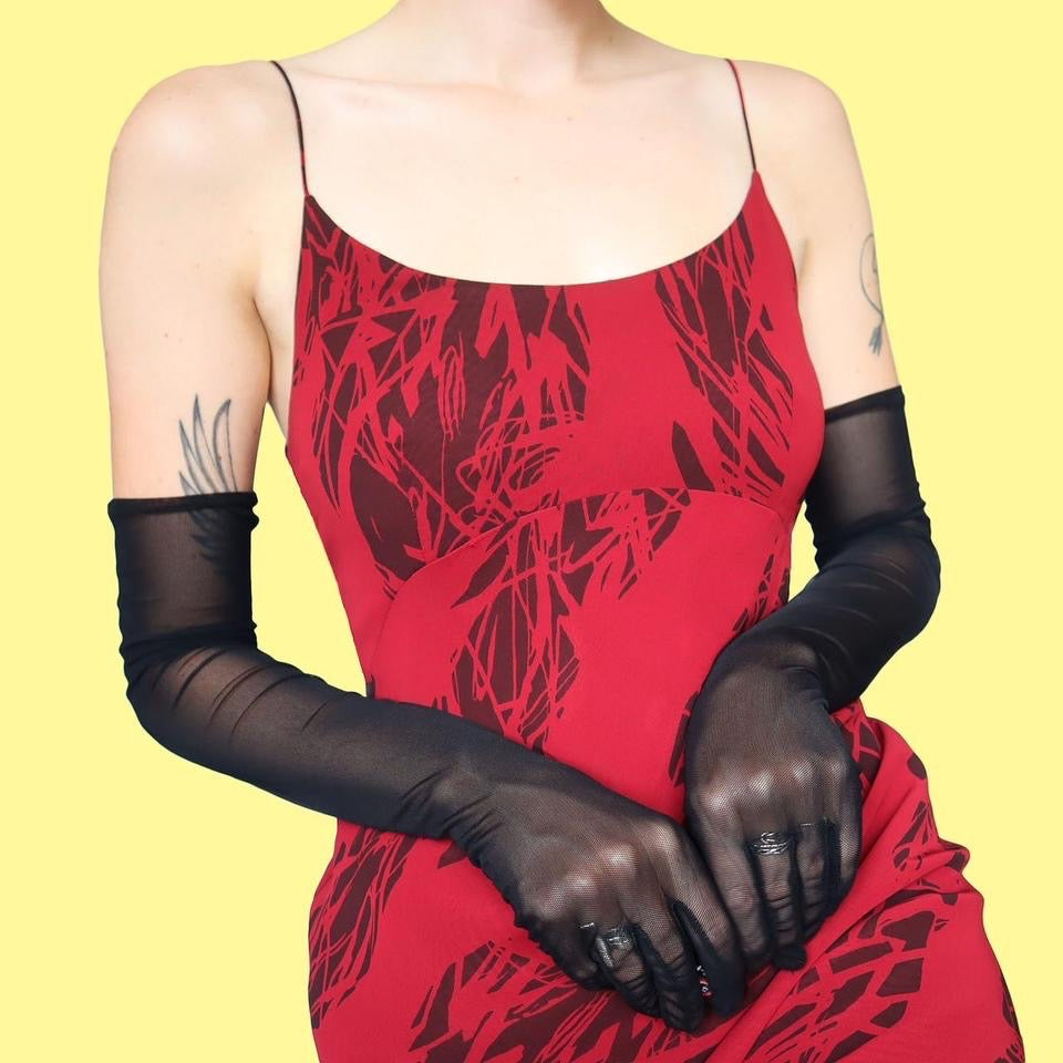 Red After Six print evening dress UK 12