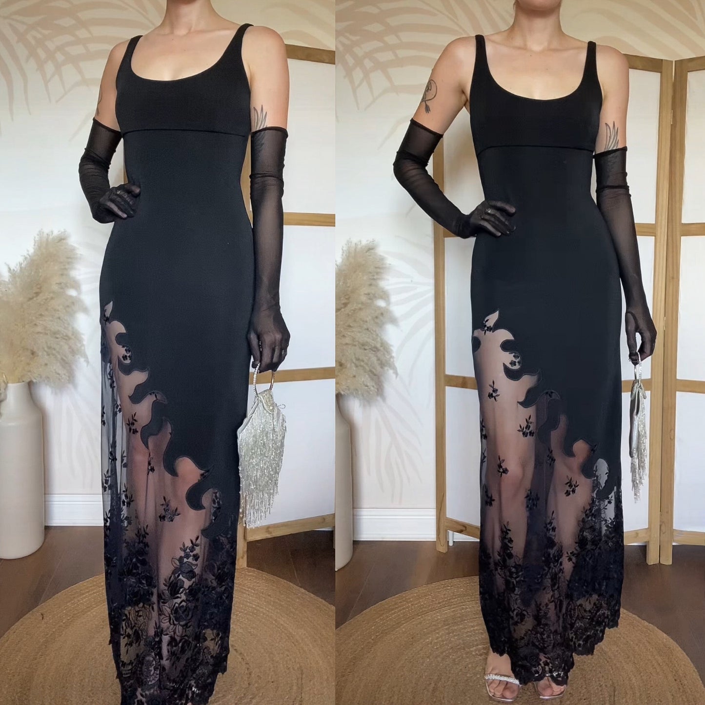 Bernshaw 90s black lace dress uk 10