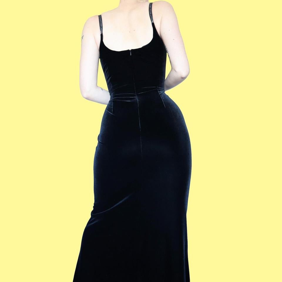 Black stretch velvet Dusk beaded dress UK 12