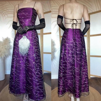 Purple petite glittery a-line prom dress uk 8-10