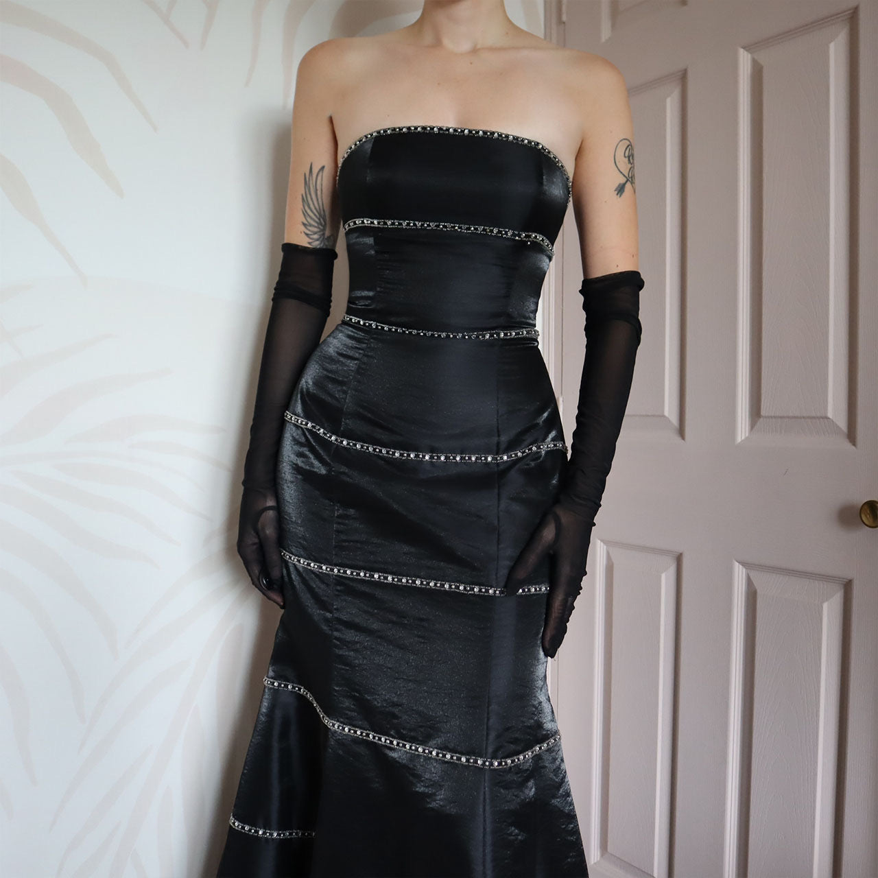 Yve London black strapless fishtail gown UK 10