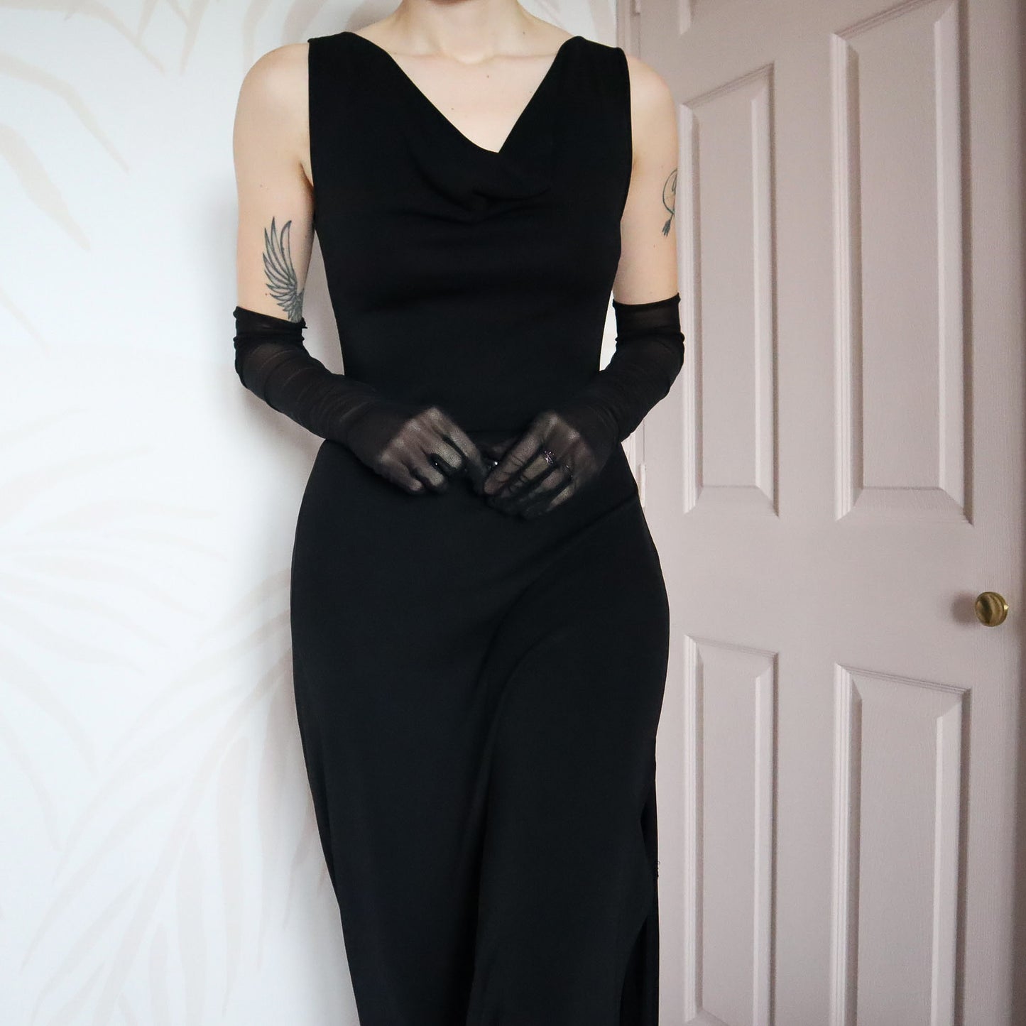 Black stretch sheer black evening gown UK S