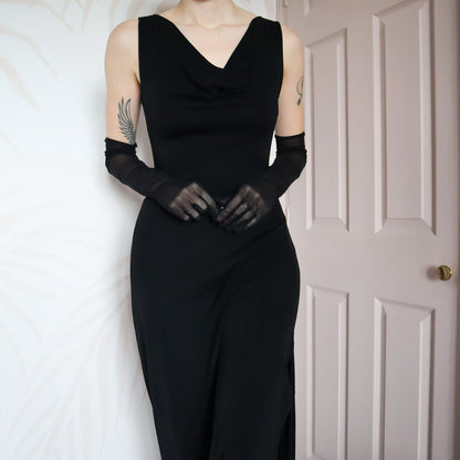 Black stretch sheer black evening gown UK S