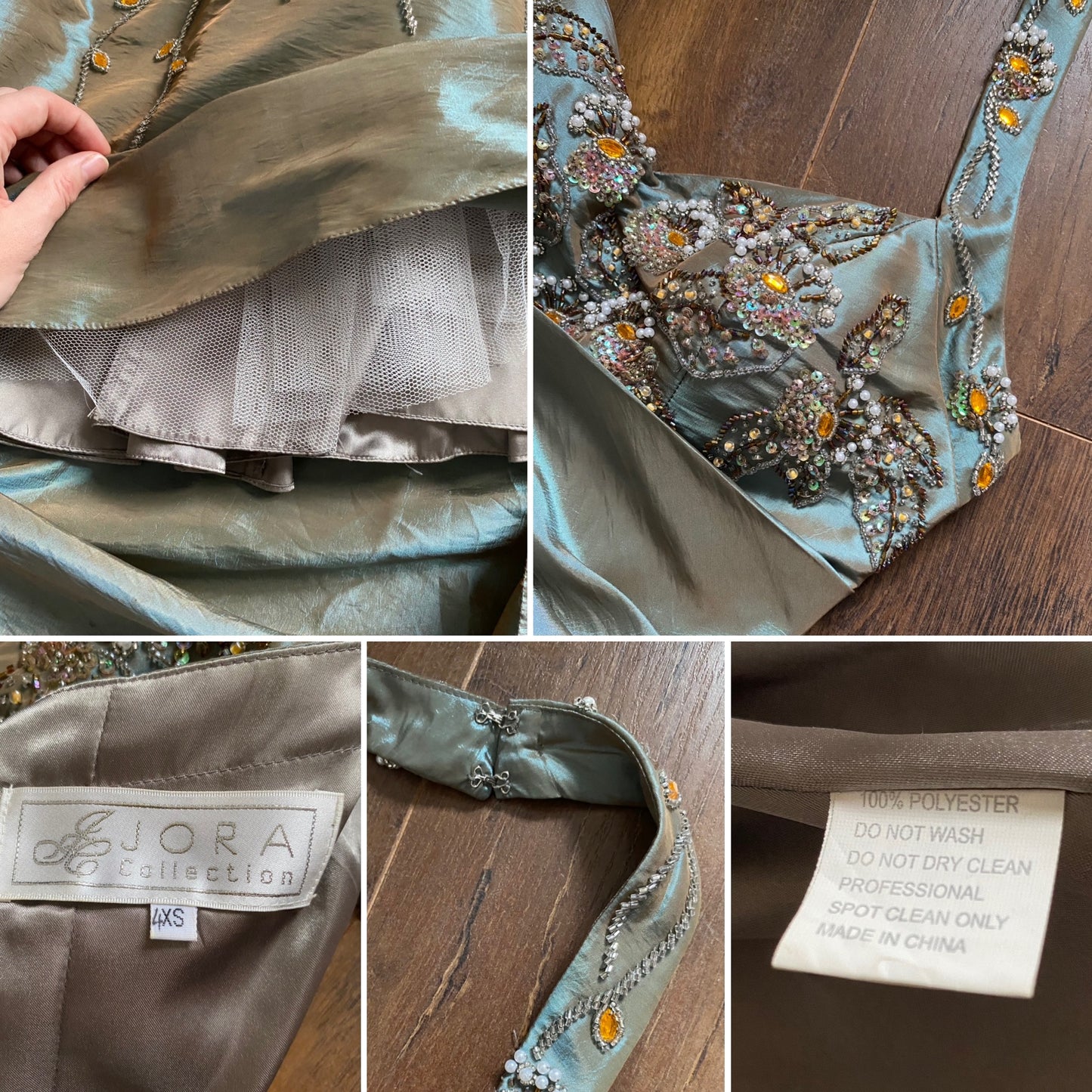 Iridescent grey/green halter prom dress uk 6