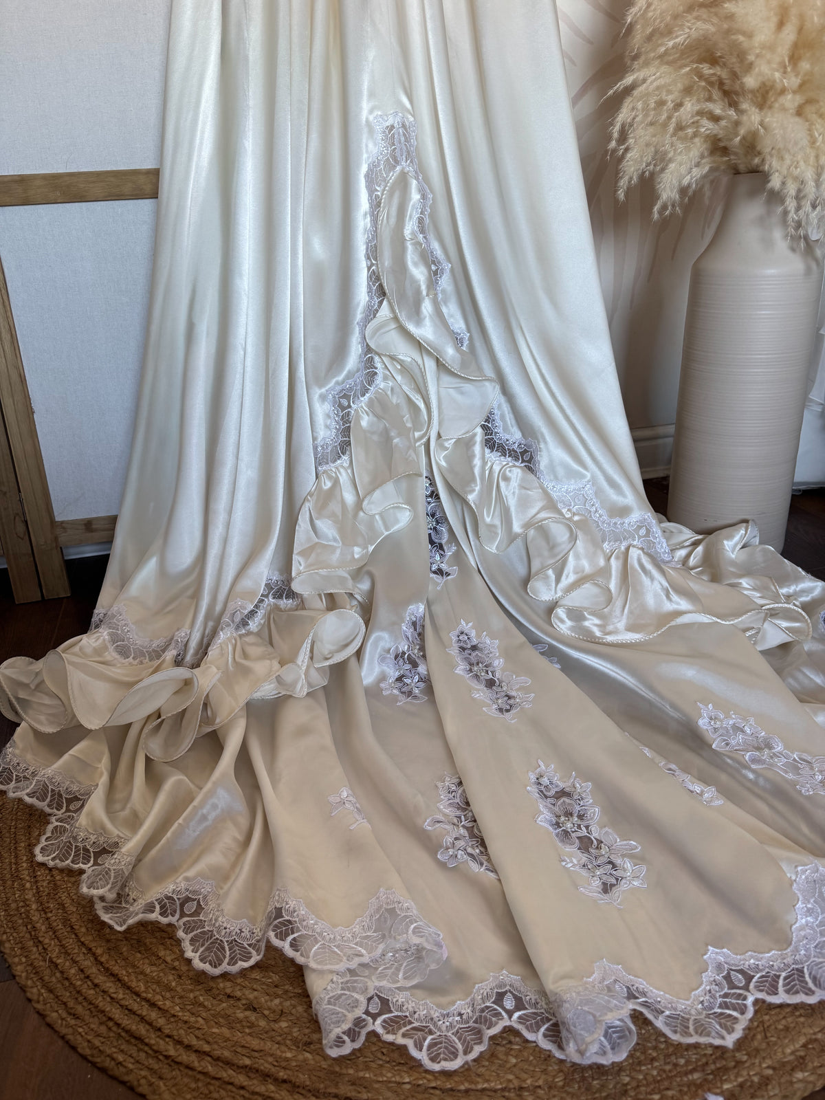 Vintage ivory satin 80s wedding dress uk 8