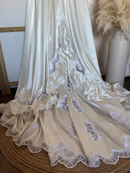 Vintage ivory satin 80s wedding dress uk 8
