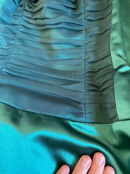 Green teal Charas strapless lace up gown UK 6/8