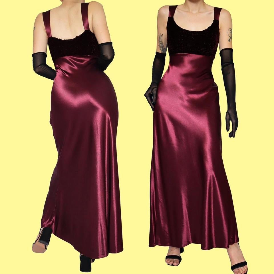Dark red velvet bust slip dress UK 14