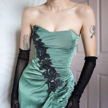 Green Charas Strapless Lace Up Midi Dress UK 10