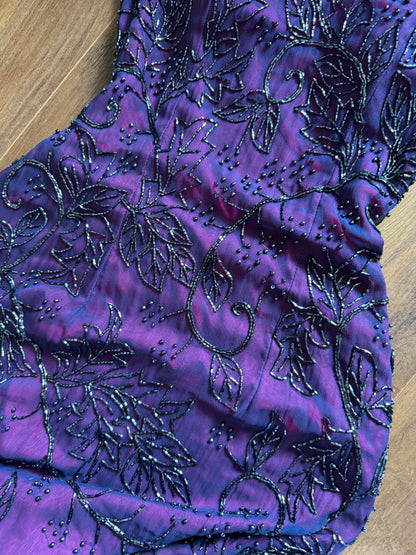 Purple 100% silk beaded evening dress uk 6