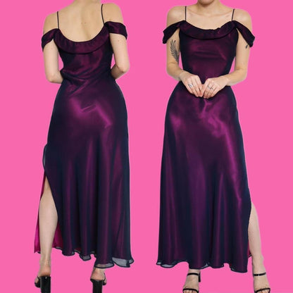 Purple cold shoulder evening dress UK 12