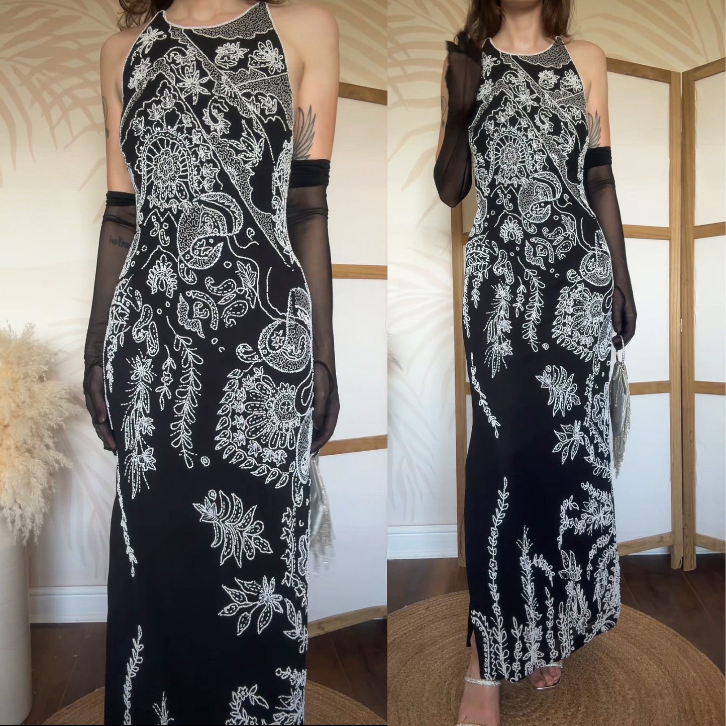 Black & white beaded evening dress uk 14