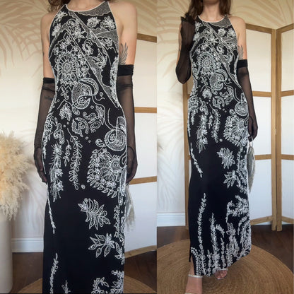 Black & white beaded evening dress uk 14