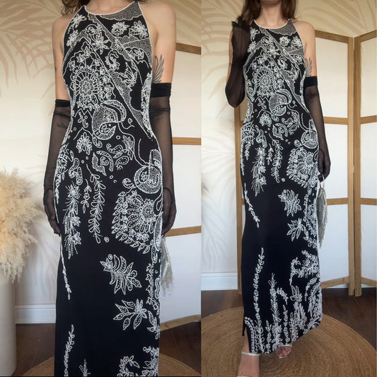 Black & white beaded evening dress uk 14