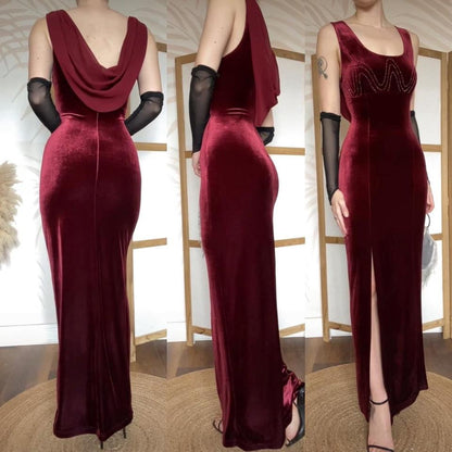 John Charles red velvet stretch evening dress uk 12-14