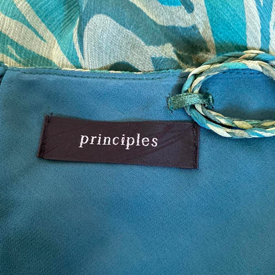 Principles green 100% silk print halter neck summer dress UK 12