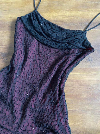 Marina black & pink beaded evening dress uk 12