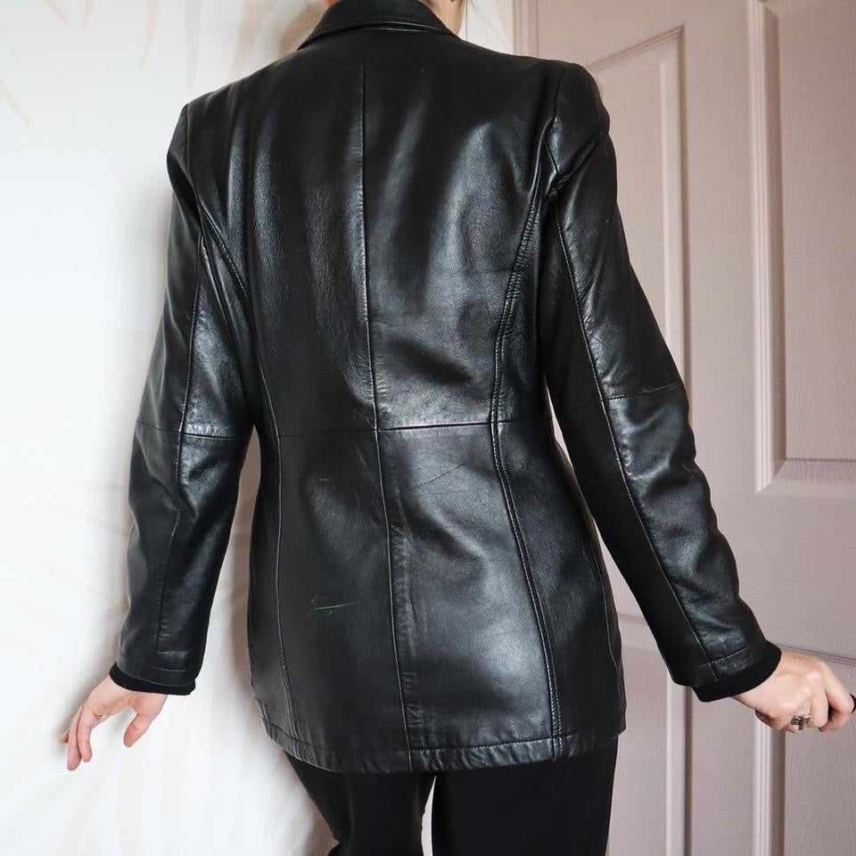 Black real leather jacket blazer UK 10