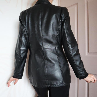 Black real leather jacket blazer UK 10