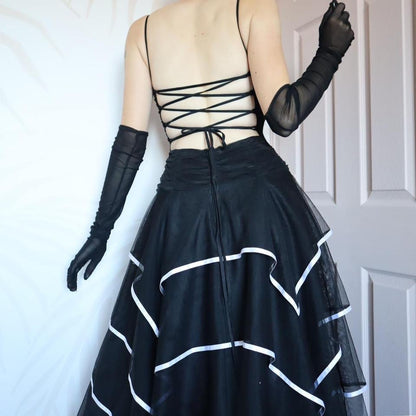 Black layered ribbon tulle evening dress UK 12 available