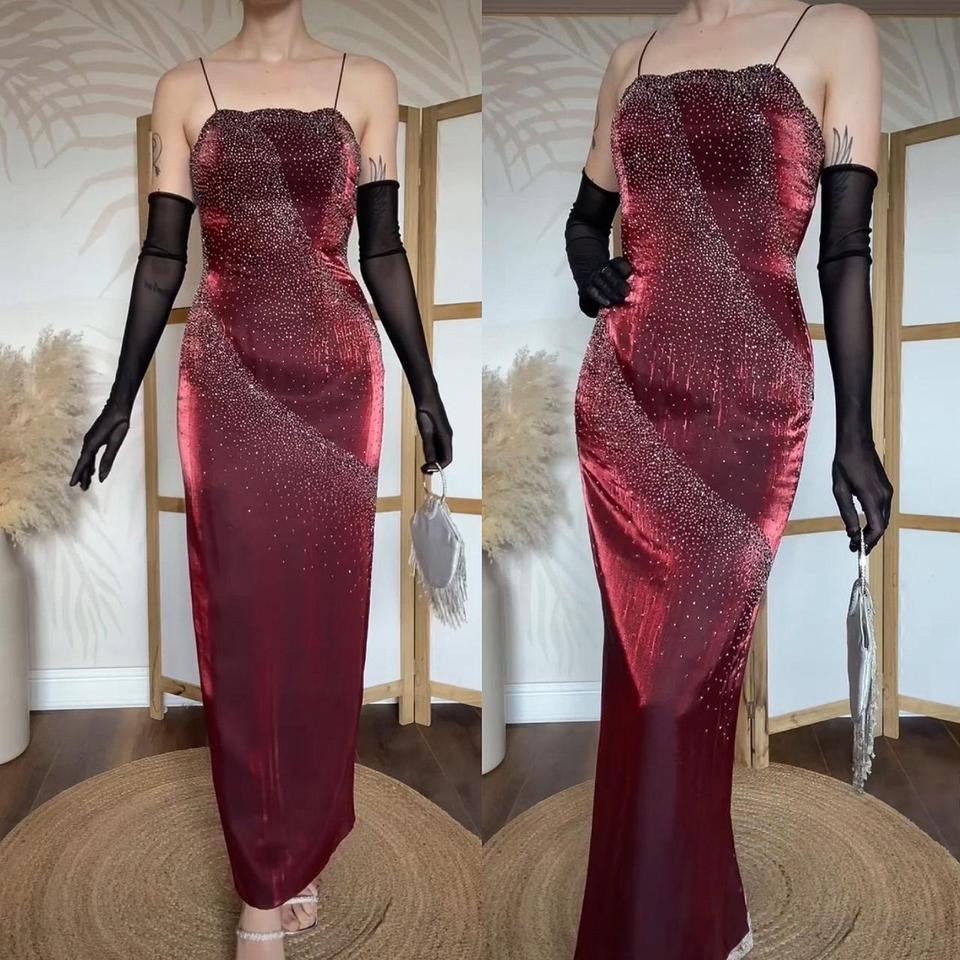 Yve London red shimmery beaded evening dress uk 8-10
